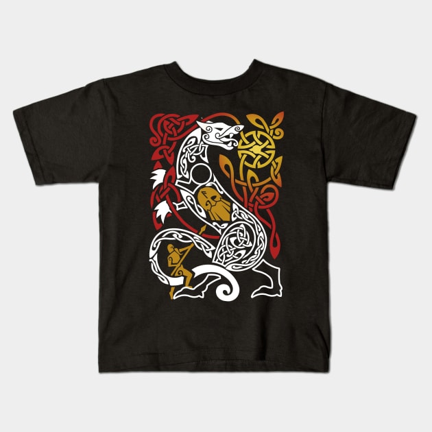 Fenrir at Ragnarok Norse Mythology Design Kids T-Shirt by Art of Arklin